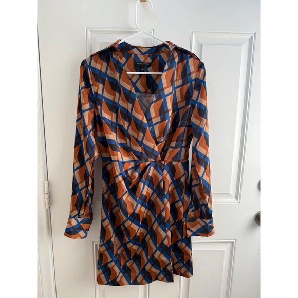 Banana Republic Dresses & Skirts - Banana Republic Blue and Orange Geometric Print Satin Wrap Dress